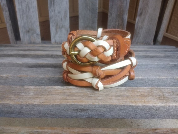 Vintage Fossil Brown and White Braided Leather Belt With  display picture 1