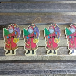 Vintage Santa Claus kerstboom ornamenten oude St Nick Xmas decor set van 4