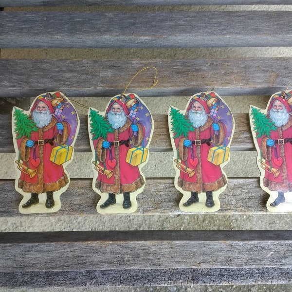 Vintage Santa Claus Christmas Tree Ornaments Old St Nick Xmas Decor Set of 4