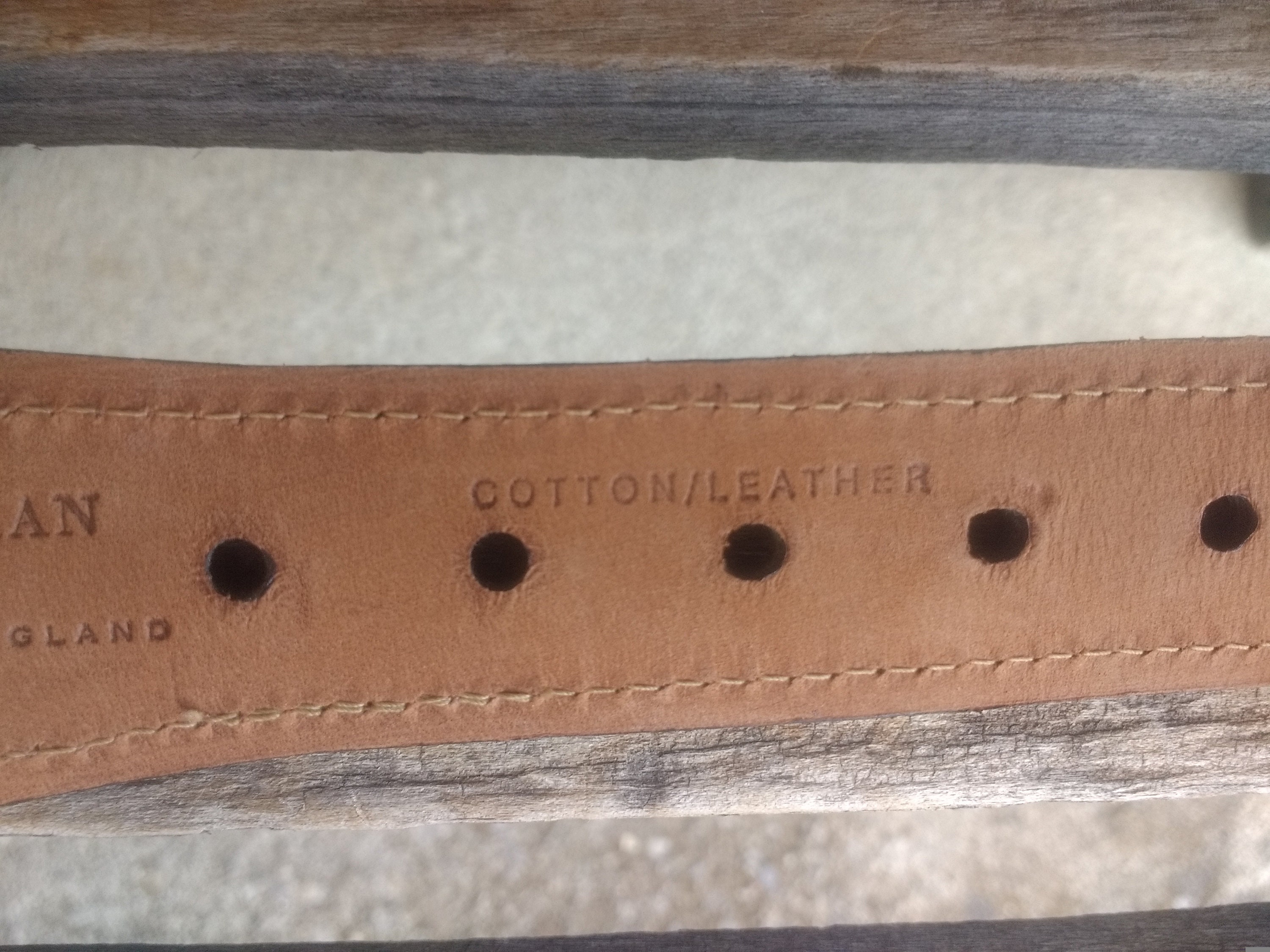 Vintage Cole Haan White Leather Belt Gold Brass Buckle Coastal Prep Made in USA Vintage Cole Haan White Cotton and Brown Leather Belt With  main image 4