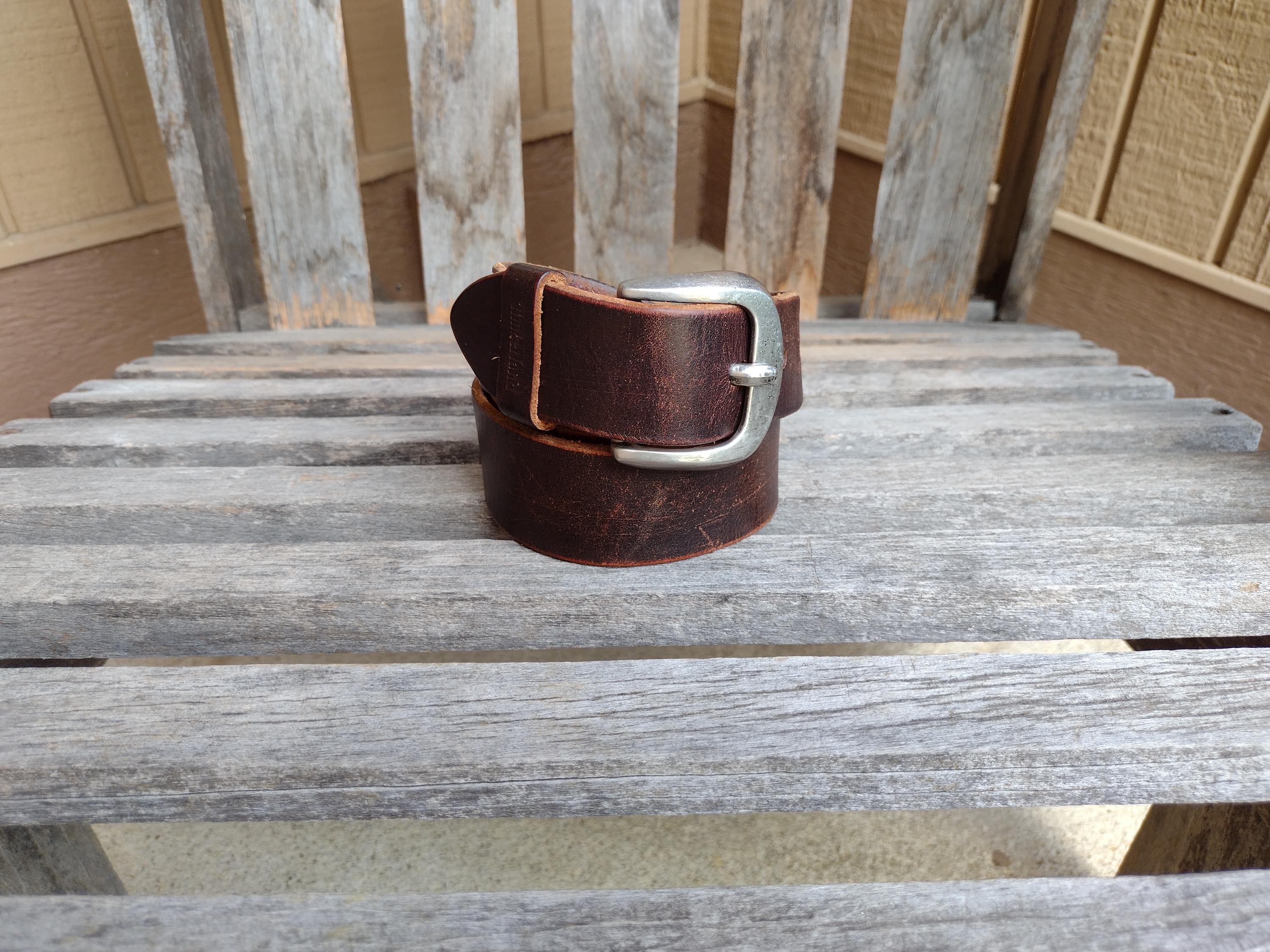 Timberland Dark Brown Distressed Leather Belt Retro Vintage  display picture 3