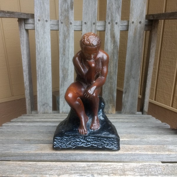 vintage Jaru The Thinker Sculpture Brown and Black Art Masculin Statue Numérotée 346 Hauteur 9 1/2 » Année 1974 Fabriqué aux USA