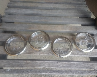 Vintage Leonard Italian Silver Plated and Crystal Drink Coasters or Ashtrays Retro Home or Bar Decor Set of 4 Made in Italy