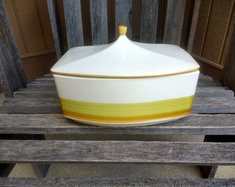 Vintage Imperial Stone Covered Dish Hand Painted Retro Serving Dish Pattern Buttercup Numbered 4708 Made in Japan