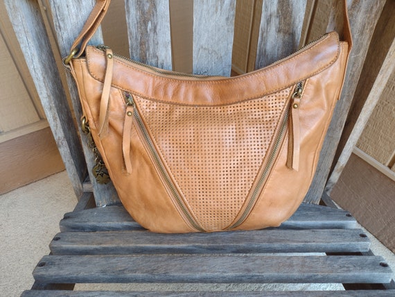 Lucky Brand Light Brown Distressed Leather Should… - image 1
