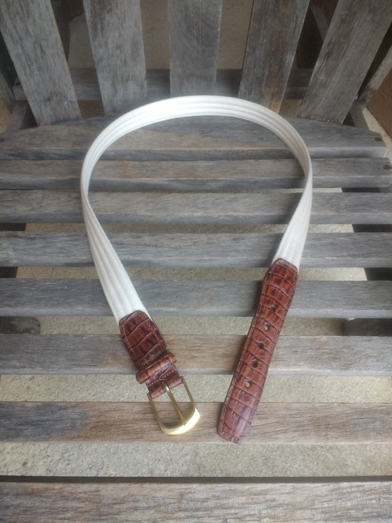 Vintage Cole Haan White Cotton and Brown Leather Belt With  display picture 3