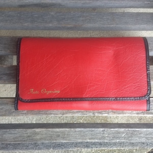 Vintage Swank Red Vinyl Auto Organizer Custodia Trifold Auto accessorio borsa di emergenza Made in USA