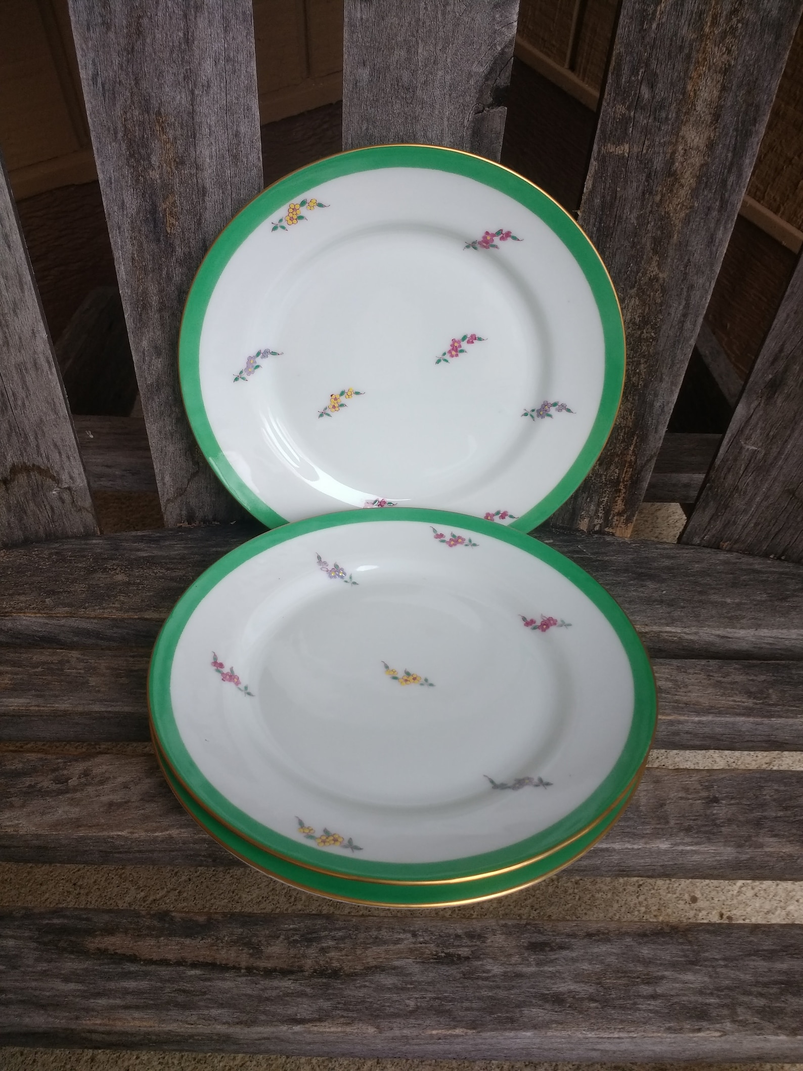 Vintage Koran China Small Plates White with Green and Gold Etsy 日本