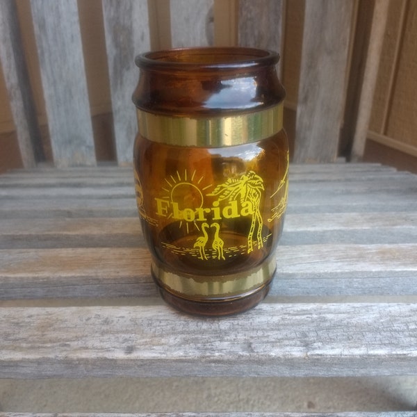 Florida Brown Glass Souvenir Stein with Wood Handle Retro Vintage Sunshine State Memorabilia