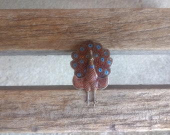 Vintage Siam Sterling Peacock Brooch 925 Sterling Silver with Enamel Overlay Pin Made in Siam (Thailand)