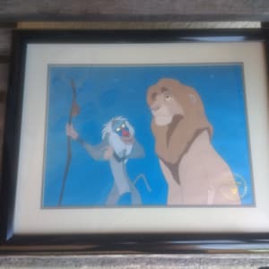 Disney The Lion King Mufasa and Rafiki Lithograph Art Print Retro Disney Store Memorabilia Framed 15&quot;x12&quot; Matted 11&quot;x8&quot; Year 1995