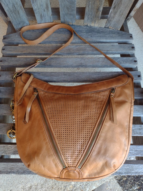 Lucky Brand Light Brown Distressed Leather Should… - image 2