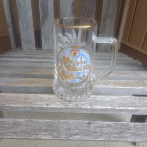 Belgique Belgium Glass Beer Stein with Landmarks and Cities Retro Vintage Barware