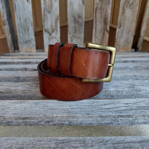 Fossil Brown Leather Belt With Brushed Gold Buckle Retro 