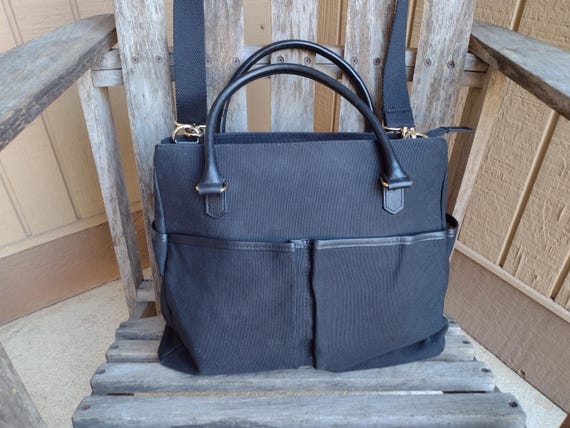 Levenger Black Canvas Shoulder Crossbody or Top Handle Bag with Adjustable and Removeable Strap