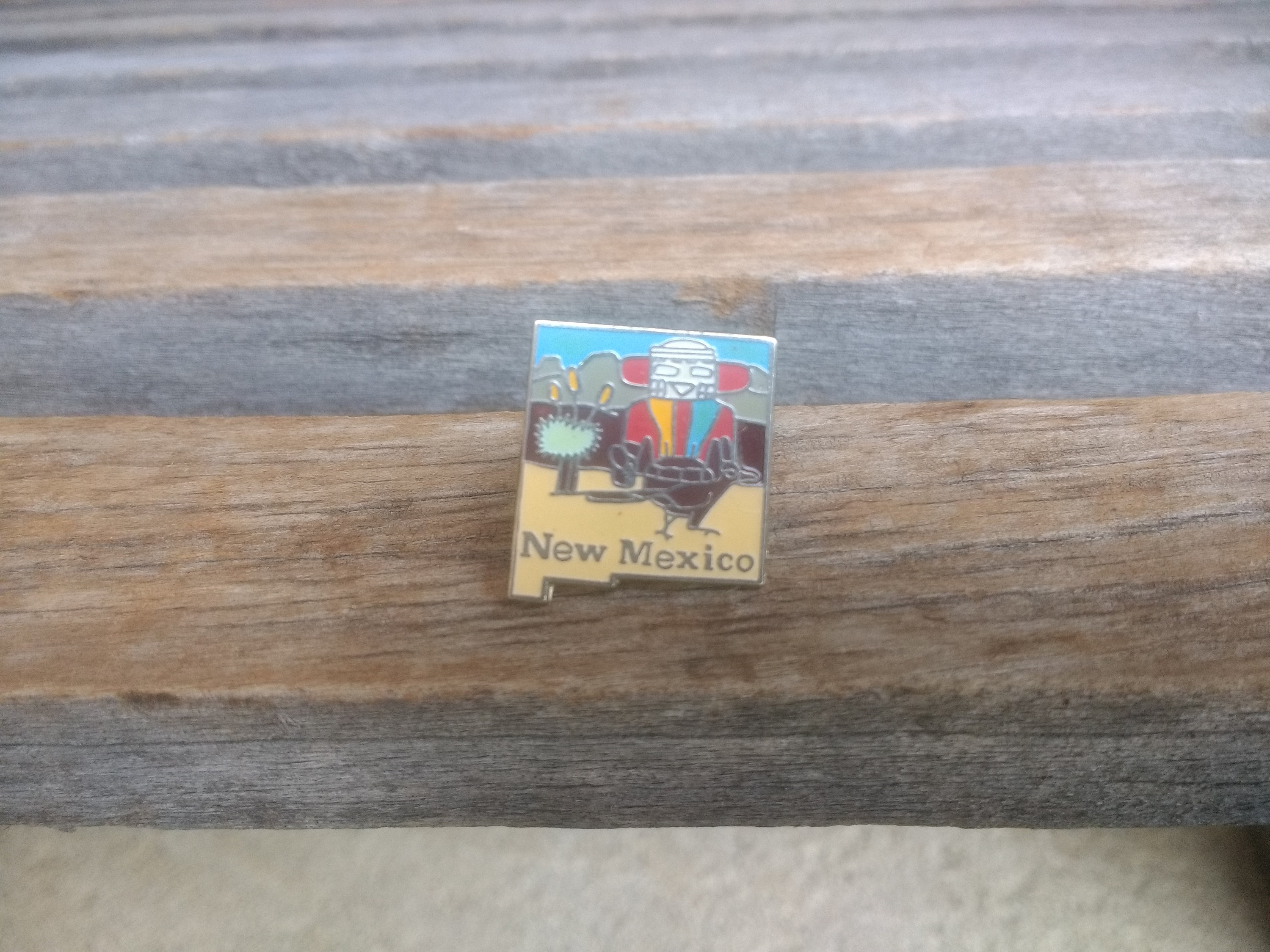 Vintage New Mexico State Pin Retro Colorful Enamel over Metal Abstract Accessory