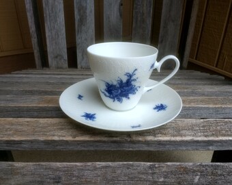Vintage Rosenthal Porcelain Teacup and Saucer White with Cobalt Blue Flowers Pattern Studio-Linie Made in Germany