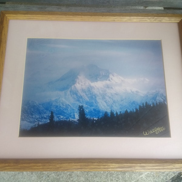 Vintage Mt McKinley Alaska Photograph Art Photographer Sharon Lyn Walleen Titled Alpine Glow Framed 15'x12" Matted 10"x7" Year 1990