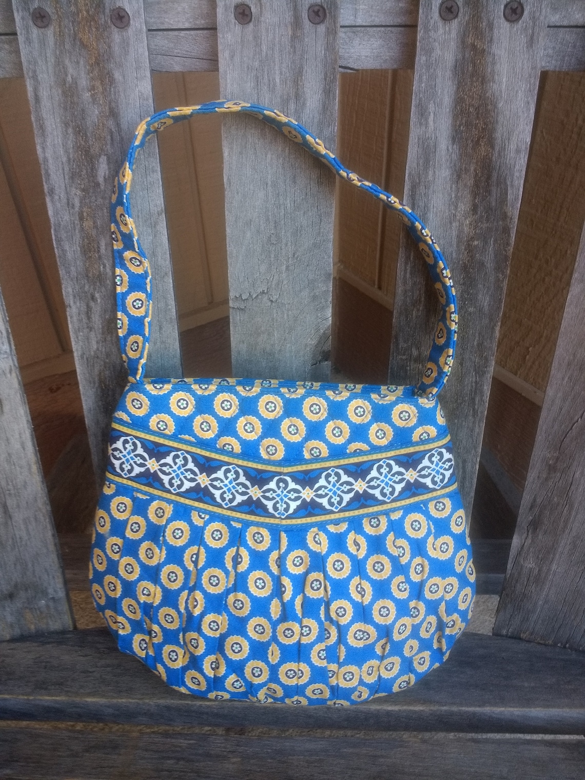 Vintage Vera Bradley Top Handle Bag Retro Blue and Yellow Etsy