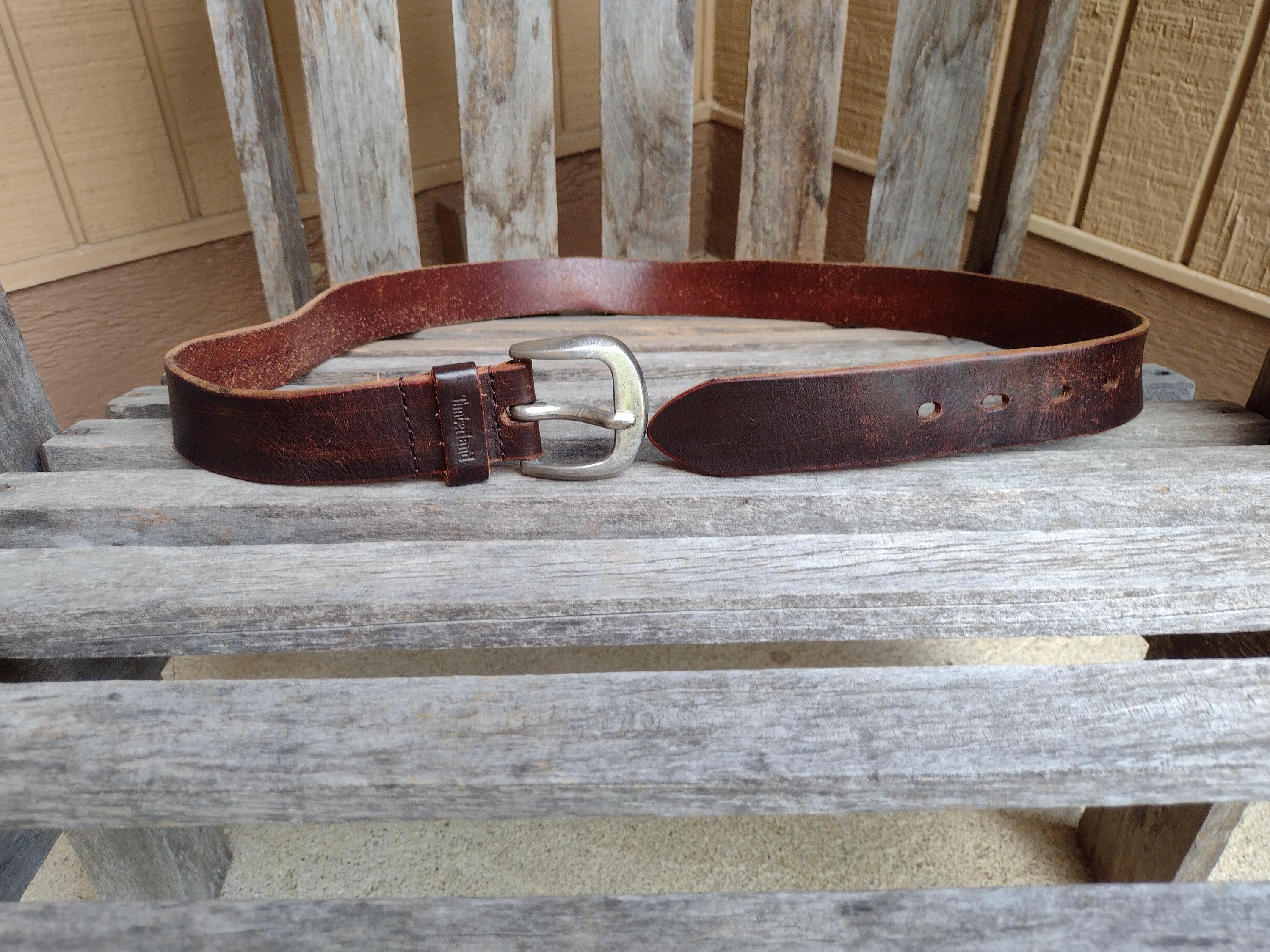 Timberland Dark Brown Leather Belt with Antique Brass Buckle Timberland Brown with Vintage Belts for Men for sale | eBay main image 4