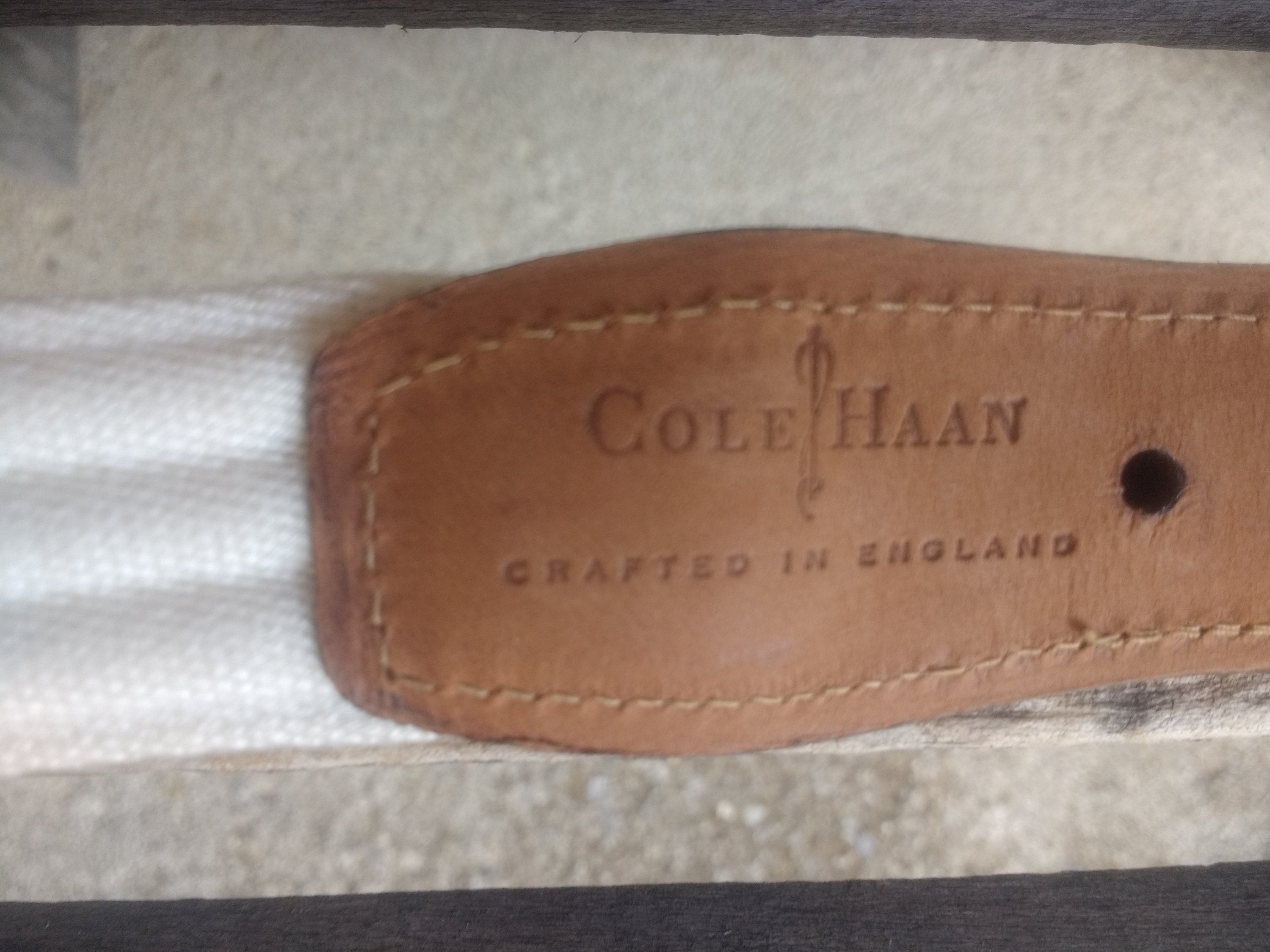 Vintage Cole Haan White Leather Belt Gold Brass Buckle Coastal Prep Made in USA Vintage Cole Haan White Cotton and Brown Leather Belt With  main image 2