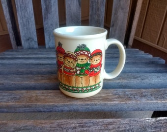 Vintage Enesco Christmas Teddy Bear Mug by Lucy Rigg Year 1984