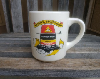 Vintage Key West Mug Southernmost Point Continental USA &quot;America Begins Here&quot; Key West Florida Ceramic Cup