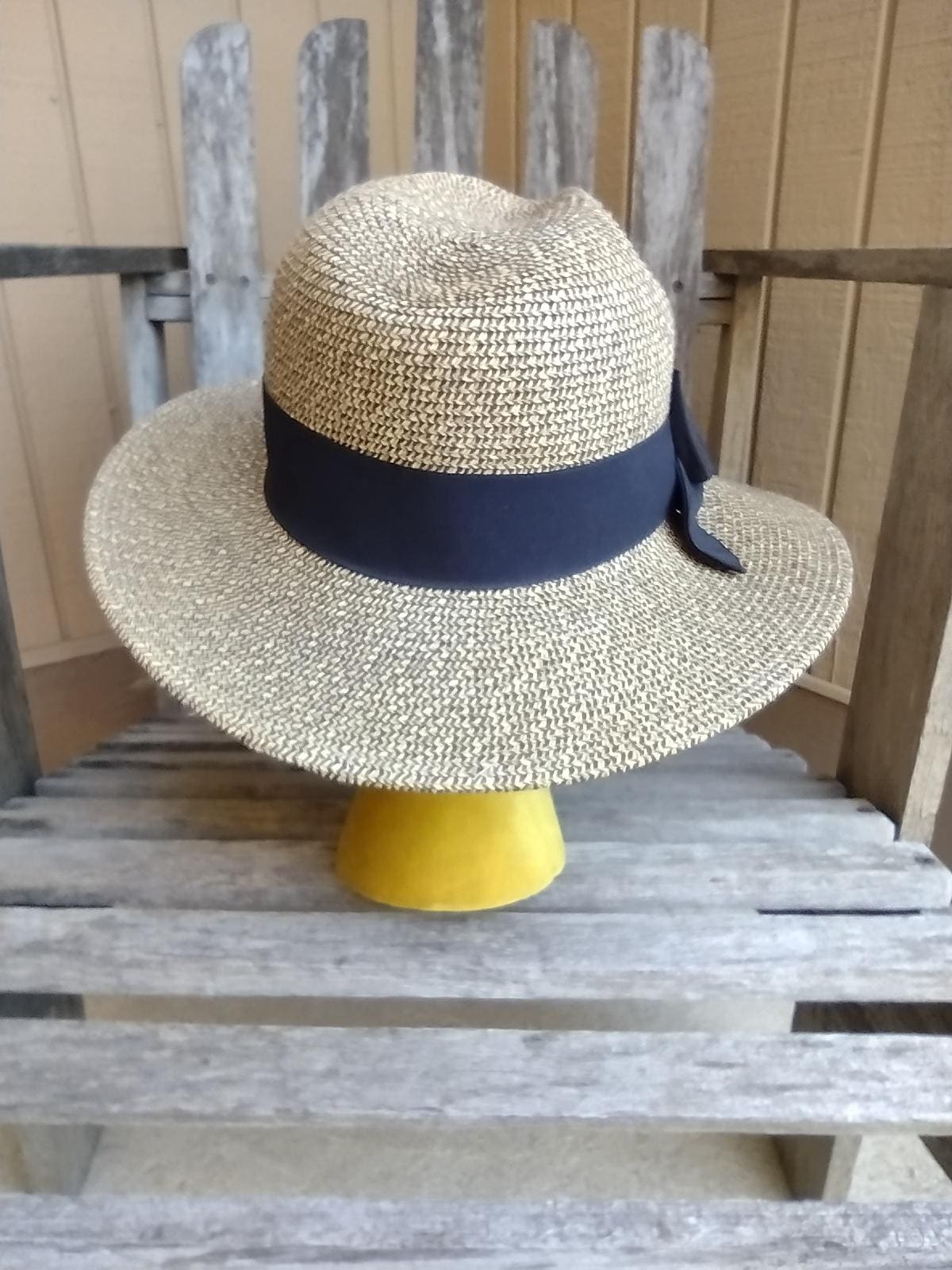 Scala Pronto Woven Tan and Black Sun Hat With Black Ribbon  display picture 3