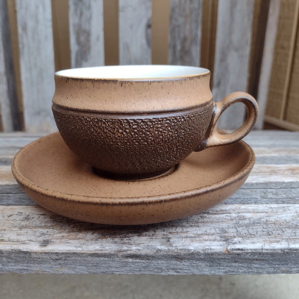 Denby Brown Pottery Teacup and Saucer Retro Vintage Tea or Coffee Cup Made in England