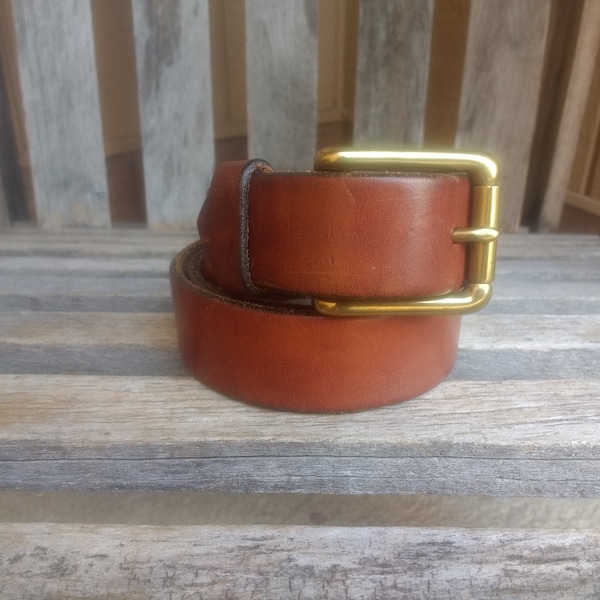 GAP Brown Italian Leather Belt with Solid Brass Buckle Genuine Italian Leather Hole Length 30" to 34" Made in USA