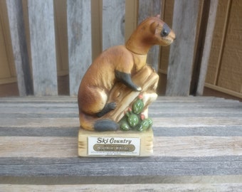 Vintage Ski Country Black Footed Ferret Porcelain Bourbon Whiskey Decanter Year 1976 Made in Japan