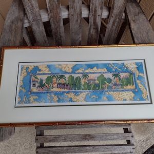 E Nelson Tropical Art Print Retro Vintage Home Decor Artista firmado numerado 55/1000 Enmarcado 25"x12" Mate 19"x7" Año 1992