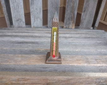 Vintage Washington Monument Metal Statue with Thermometer Washington DC Souvenir Decor Height 3 1/2&quot; Made in USA