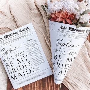 Krant bruidsmeisjesvoorstel, bruidsmeisje bloemboeket wrap sjabloon, bruidsmeisje voorstelkaart, zal je mijn bruidsmeisje zijn, afdrukbare bewerking