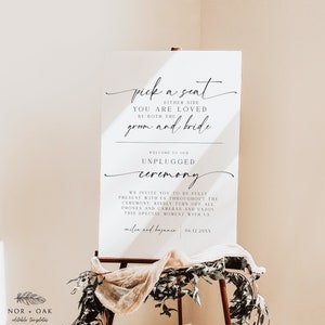 Pick a Seat Sign Template, Unplugged Ceremony Sign Printable, Minimalist Wedding, You Are Loved by Groom and Bride, Digital Download, Modern