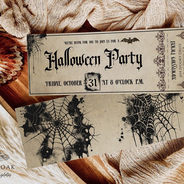 Halloween Party Invitation Admission Ticket, Vintage Halloween Invite Template, Costume Party, Printable Halloween Invite, Instant Download