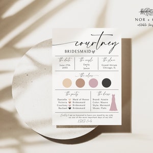 Bridesmaid Info Card Template, Bridesmaid Information Card, Bridal Party Info Card, Bridesmaid Infographic, Bridesmaid Proposal Card, Edit