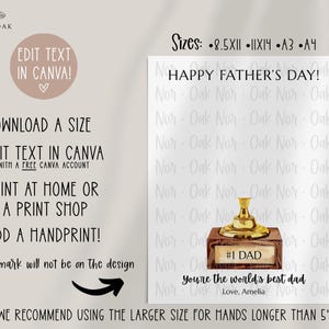Fathers Day Handprint Art, Fathers Day Gift, Fathers Day Print, Worlds Best Dad, Gift for Dad from Kid, Digital Download, Editable Printable image 2