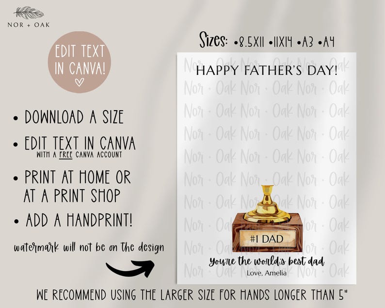 Fathers Day Handprint Art, Fathers Day Gift, Fathers Day Print, Worlds Best Dad, Gift for Dad from Kid, Digital Download, Editable Printable image 2