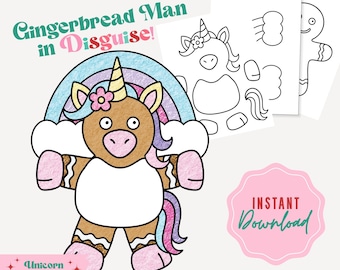 Disguise a Gingerbread Man, Gingerbread Disguise Printable, Unicorn Gingerbread, Hide Gingerbread, Christmas Kids Craft, Classroom Activity