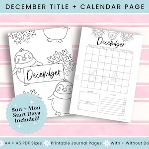 Printable Calendar Page December, Journal Printable, December Title Page, December Calendar, Monthly Title Page, Printable Title Page, Bujo