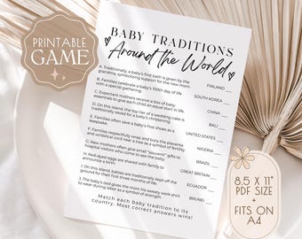 Baby Traditions Around the World Game, Printable Baby Shower Game, Cultural Baby Trivia, Gender Neutral Baby Shower, Instant Download, V1