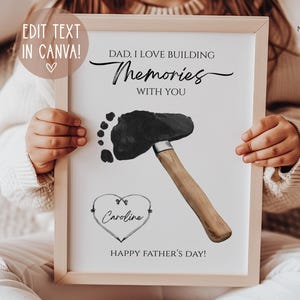 Art de l'empreinte de la main pour la fête des pères, cadeau de fête des pères, marteau pour des souvenirs de construction, cadeau pour papa d'un enfant, téléchargement numérique, imprimable modifiable