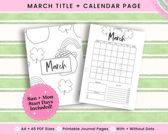 Printable Calendar Page March, Journal Printable, March Title Page, March Calendar, Monthly Title Page, Printable Title Page, Bullet Journal