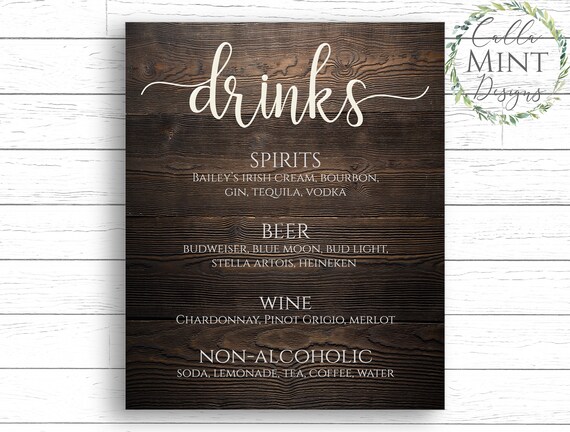 Download Drinks Svg Wedding Svg Drink Svg Bar Menu Svg Wedding Sign Etsy
