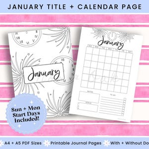 Printable Calendar Page January, Journal Printable, January Title Page, January Calendar, Monthly Title Page, Printable Title Page, Bujo