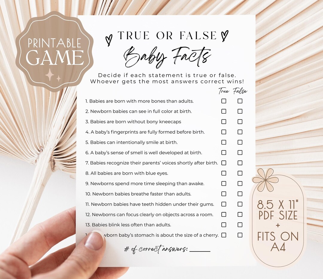True or False Baby Shower Game, Baby Trivia Game, Baby Shower Game ...