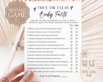 True or False Baby Shower Game, Baby Trivia Game, Baby Shower Game Printable, Gender Neutral Baby Shower Activity, Instant Download, V1
