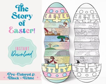Easter Story Folding Kid Craft, Bible Activity Printable, Sunday School, Easter Egg Craft, Easter Coloring, Christian Homeschool, Holy Week