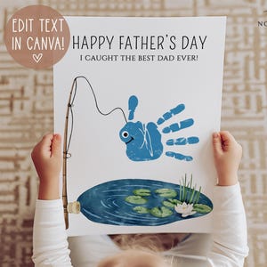 Artesanato com impressão de mão para o Dia dos Pais, presente para o Dia dos Pais, impressão para o Dia dos Pais, impressão de mão de pescador, presente para o pai do filho, editável, download digital